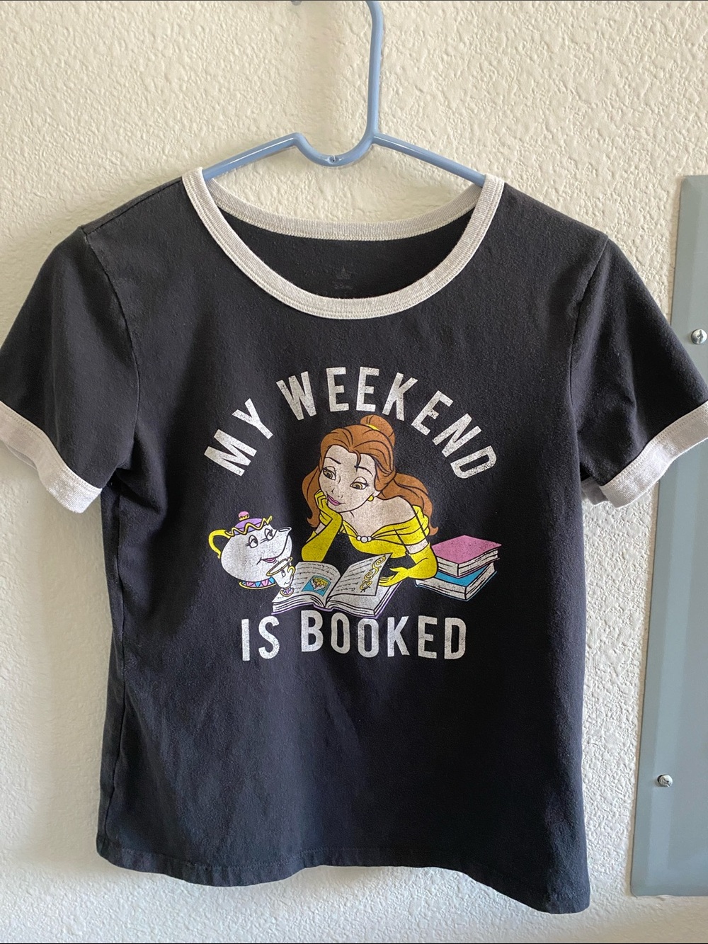 Women’s Black Disney Princess Belle “My Weekend Is Booked” Graphic Tee